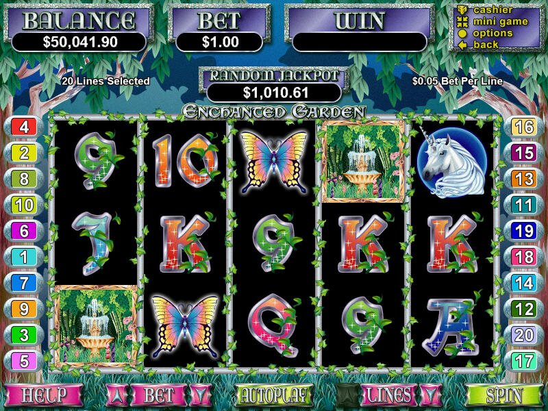 Play Enchanted Garden slot machine at Sun Palace Casino by RTG.