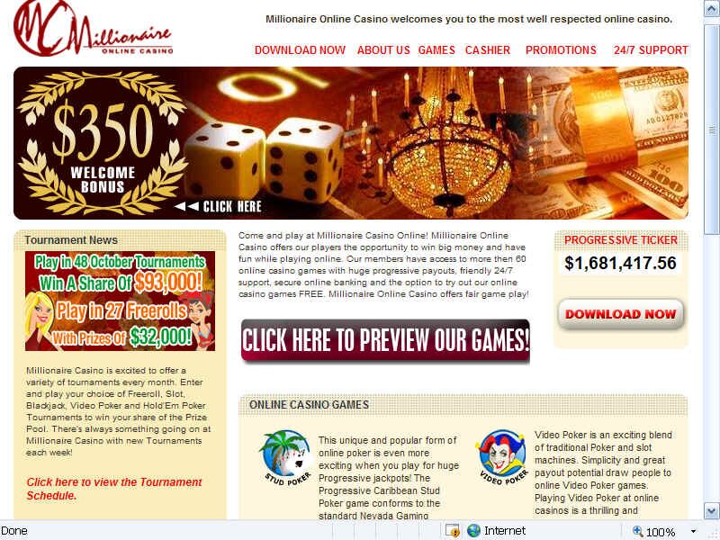 Collect high roller bonuses at Millionaire Casino