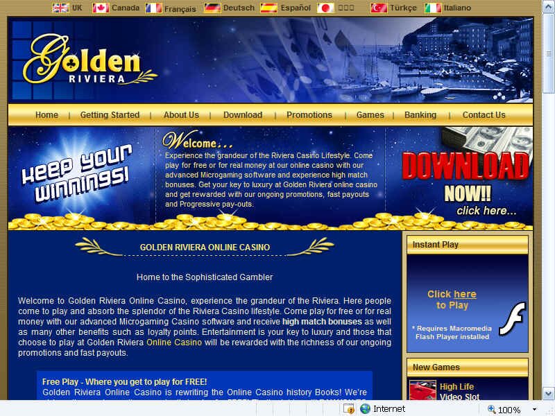 Golden Riviera Online Casino powered by Microgaming casio software