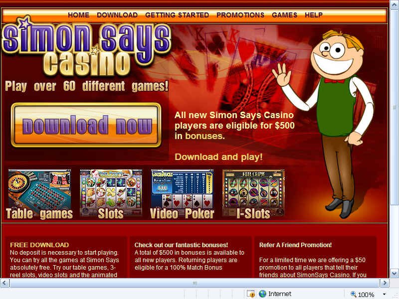Simon Says Casino up to $500 free for new players. I-Slots combine the pleasure of classic slots with a gaming entertainment experience that�s part film and part bonus video slot game. And best of all, because our Rival gaming software can be easily updated with new episodes and new casino games, i-Slots slot machines offer an experience that�s different and exciting every time.